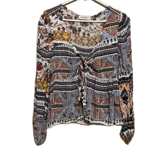 A Beautiful Soul, Long Sleeves, Tie In Front Top, Multi Colors, L - Picture 1 of 7